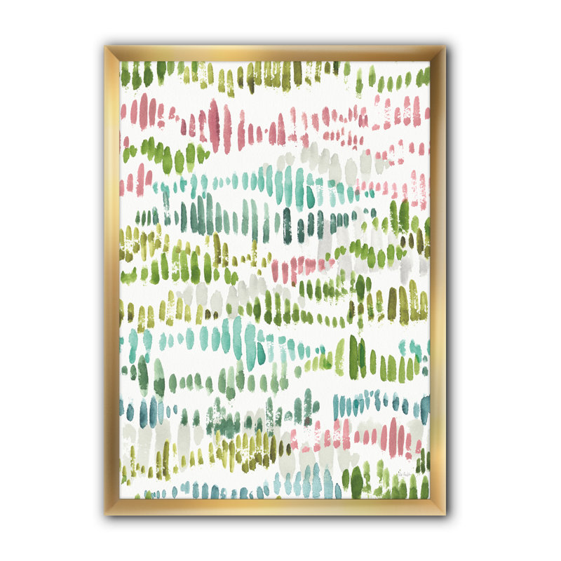 Motif géométrique mixte vert II - reproduction d'art sur toile, H 46 po x l 36 po x P 1,5 po, Cadre doré