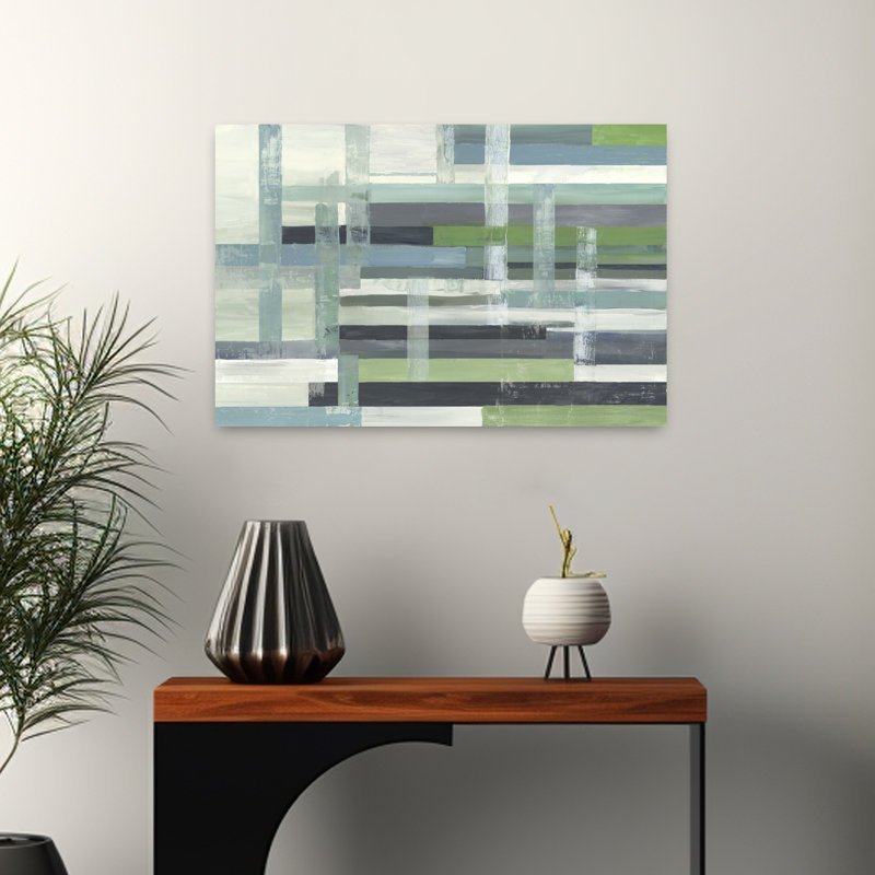 Motif géométrique abstrait à carreaux vert, H 16 po x l 24 po