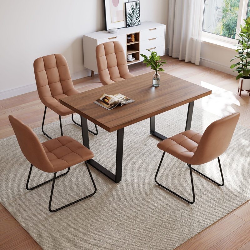 5-Piece Rectangular Dining Table Set With 4 Chairs For Dining Kitchen Room, Brown