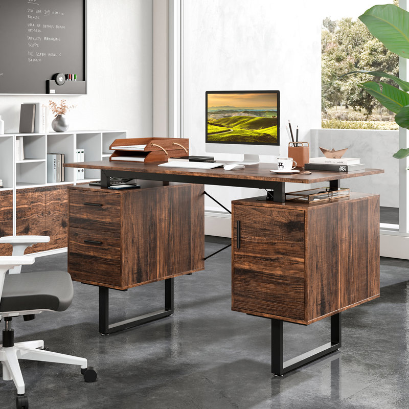 Amaleigh Metal Base Computer Desk, Brown