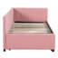 Lit de jour rembourré en tissu de lin avec lit gigogne simple, rose, sans sommier tapissier