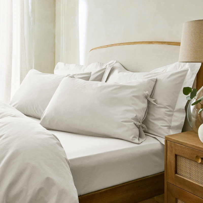 Stiliana 300 Thread Count Stonewashed Cotton Pillowcase Pair with Tie Hem, White