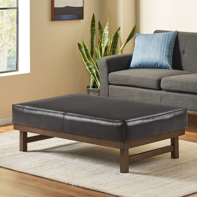 Cadell Upholstered Ottoman, Brown Faux Leather