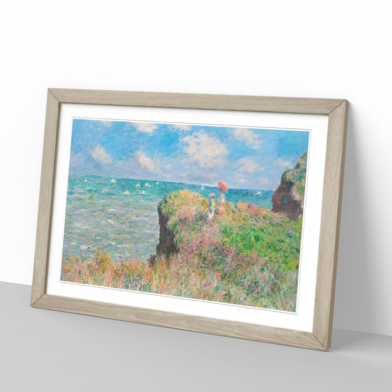 Cliff Walk at Pourville by Claude Monet - Picture Frame Painting, 36cm H x 48cm W x 2cm D, Oak Framed
