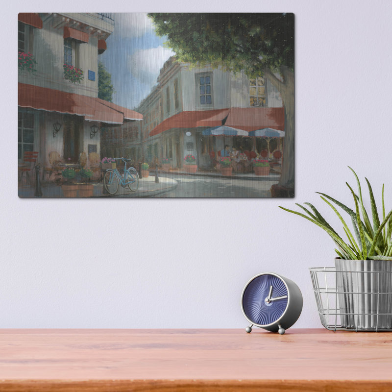 «Breakfast In Paris Dark» par Wellington Studio, art mural en métal, 16 po x 12 po