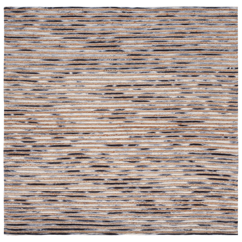 Cocci Striped Hand-Loomed Natural/Gray Area Rug, Square 6'