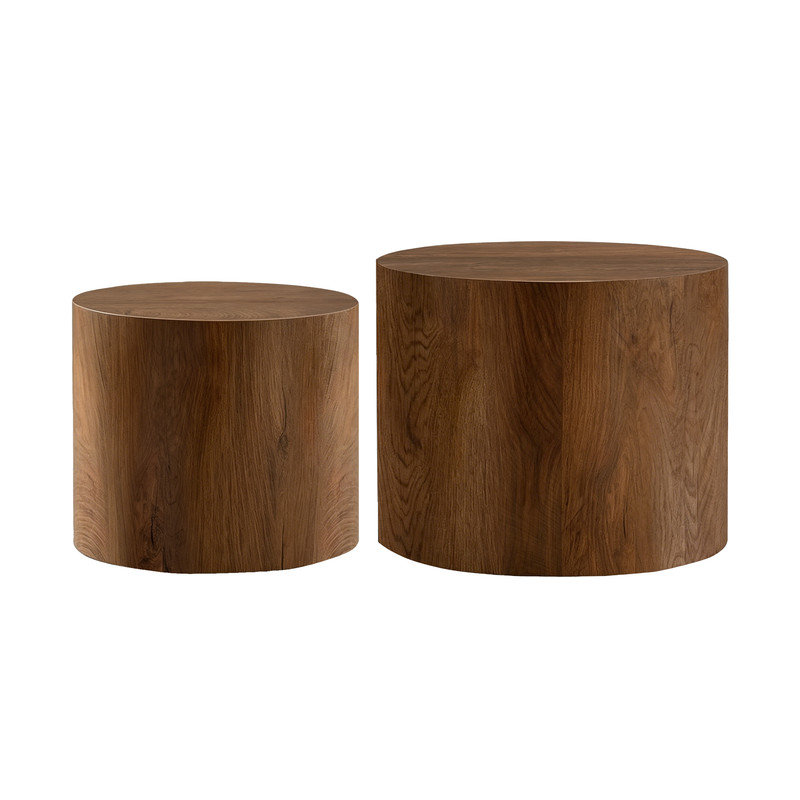 Ensemble de 2 tables basses gigognes en noyer rond 18,9 po avec coussinets antidérapants, sans assemblage pour le salon, petits espaces