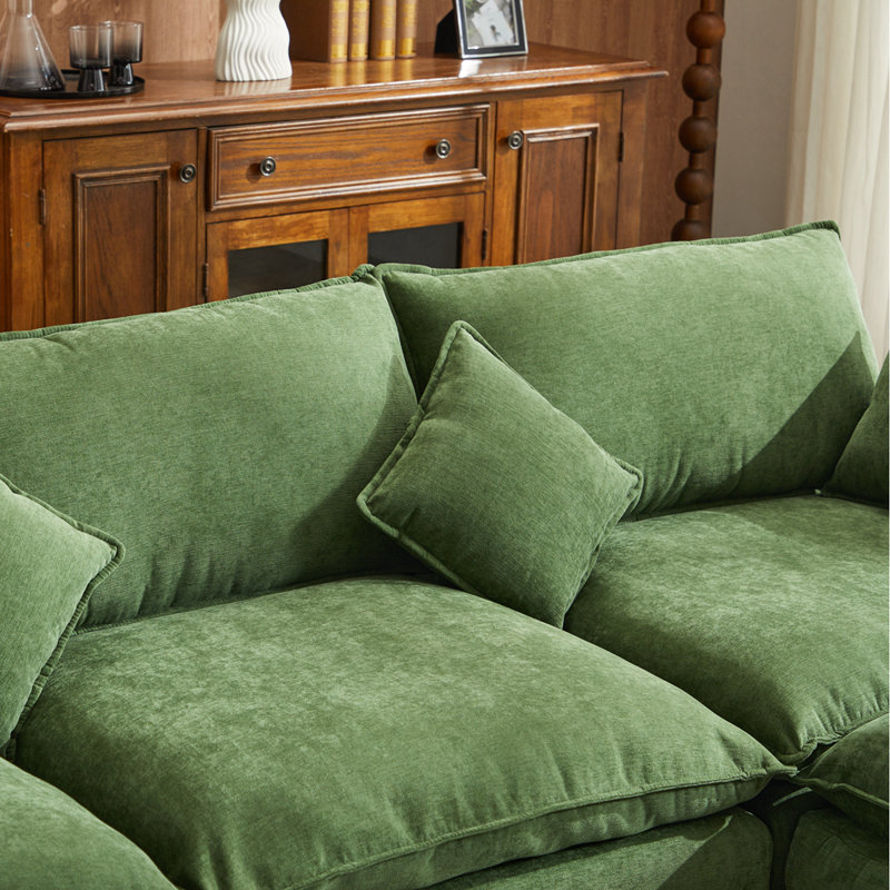 Majuma Chenille Fabric Upholstered 3-Seater Sofa with Ottoman, Green