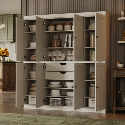Kyrrah 100% Solid Wood Tall Kitchen Pantry Cabinet with Doors & 2 Drawers, Adjustable Shelves, Modular Kitchen Storage Cabinet, 65" W x 71.5" H