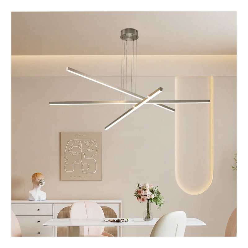 Lustre moderne de 48 po à DEL - conception géométrique à 3 bras, suspension réglable, finition métallique élégante pour la salle à manger, le salon et le bureau