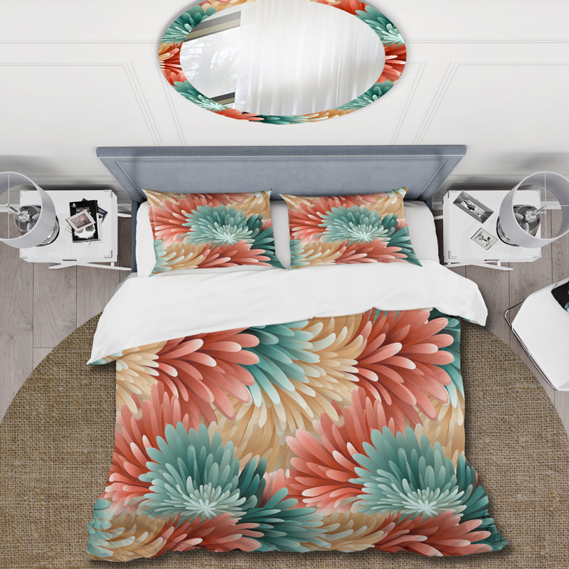 Ensemble de housse de couette Coral Illusion, Housse de couette pour grand lit et 2 taies décor