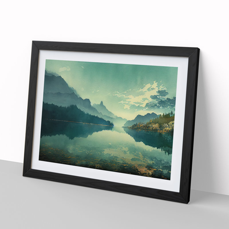Mountain Lake Watercolour Vol.3 - Framed Print, Black Framed, 46cm H x 64cm W x 2cm D
