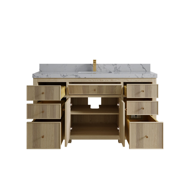 60'' Single Bathroom Vanity with Quartz Top, Venatino Quartz