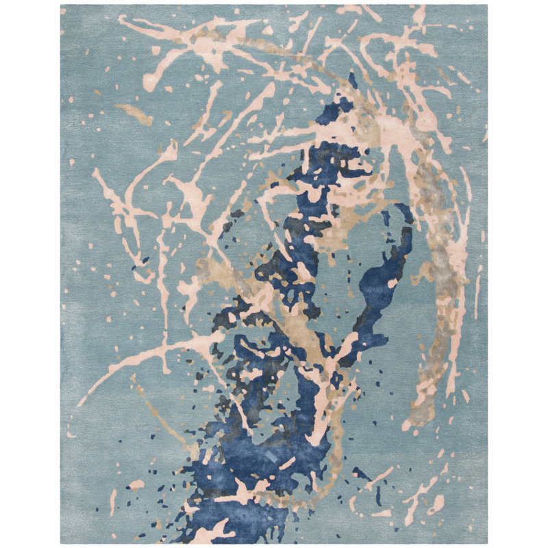 Amier Hand Tufted Viscose/Wool Abstract Rug in Blue/Light Pink, Rectangle 7'6" x 9'6"