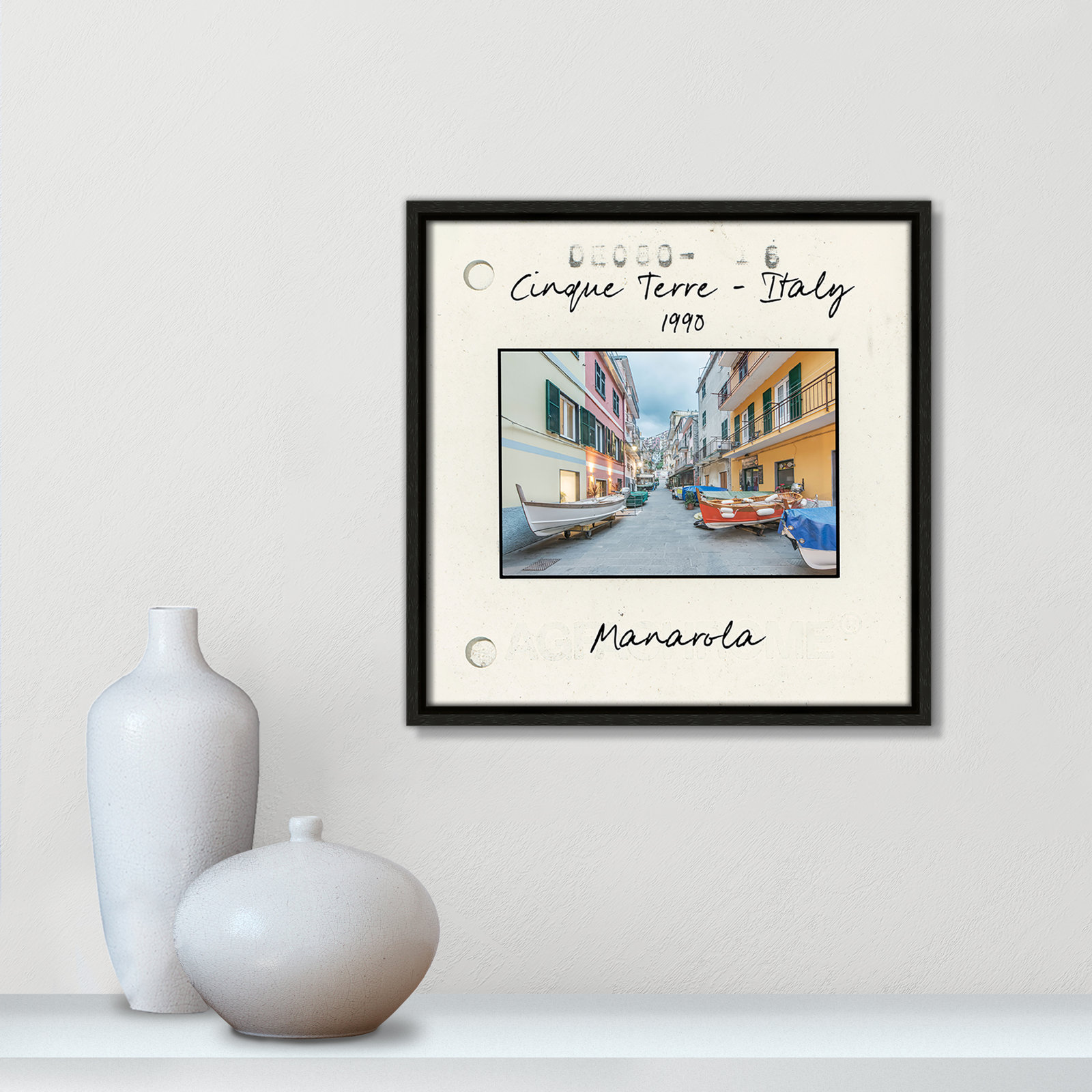 Ritona "Cinque Terre - Manarola" Print, Espresso Floater Framed Canvas, 13.5" H x 13.5" W x 2" D
