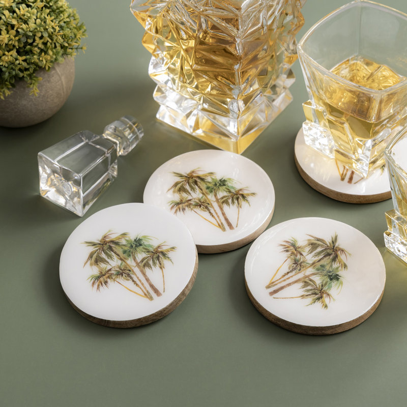 Ensemble de 4 sous-verres en bois de manguier avec imprimé