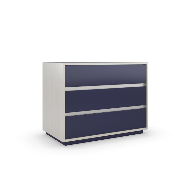 Da Vita 3 - Drawer Solid Wood Nightstand, Gray/Blue