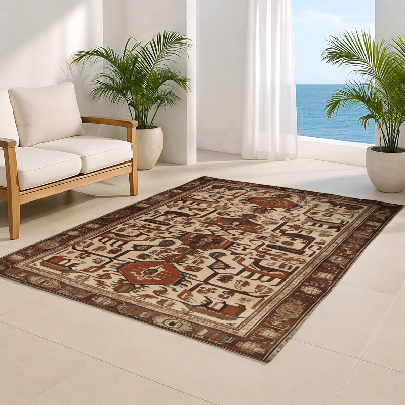 Tapis d'intérieur et d'extérieur brun Persian, Rectangle 5 pi x 7 pi