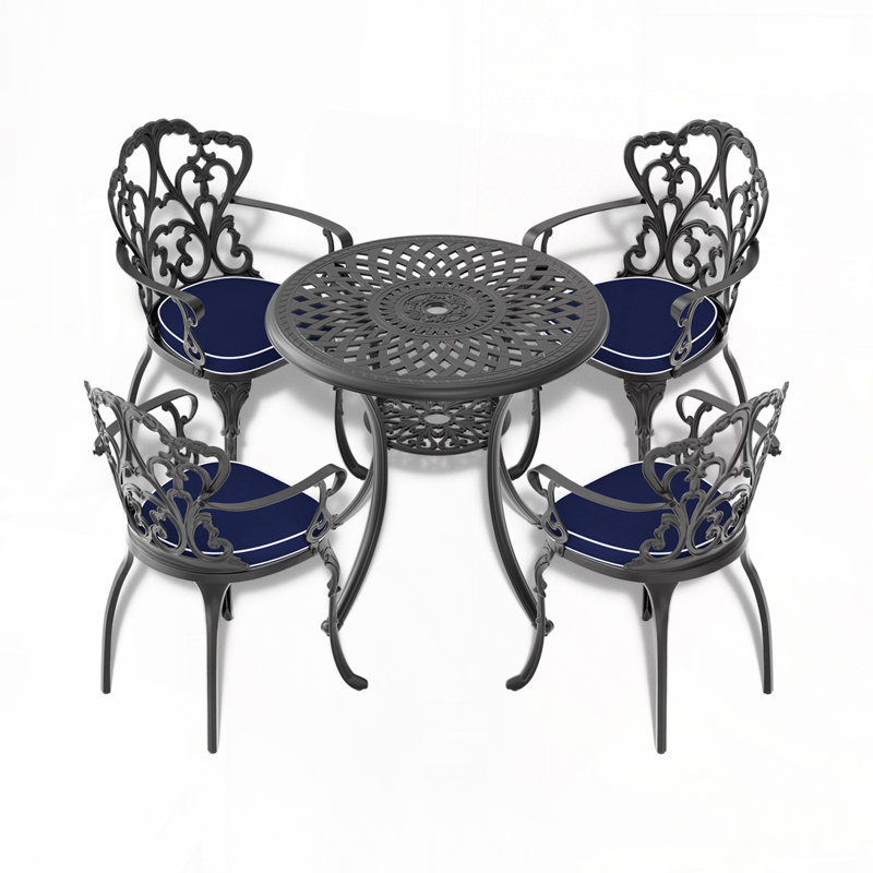 Table de salle à manger d'extérieur en aluminium avec trou pour parasol