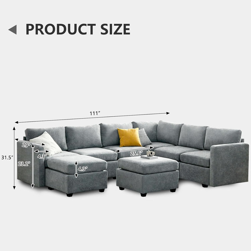 Canapé modulaire 8 pièces Larona, Lin gris