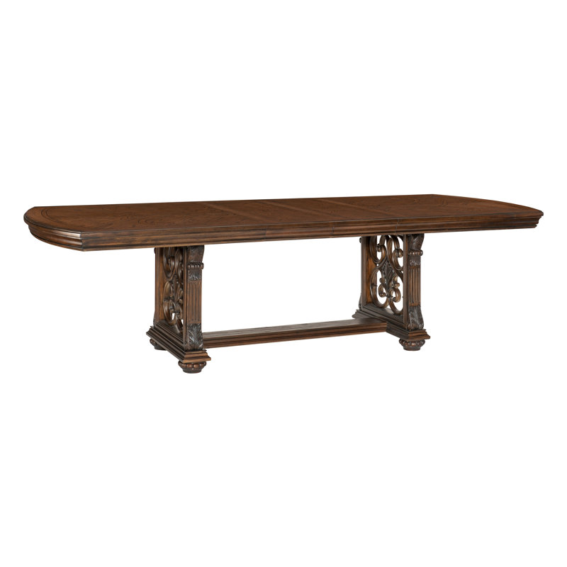 Traditional Dark Oak Extendable Dining Table with Separate Leaf - Seats 8