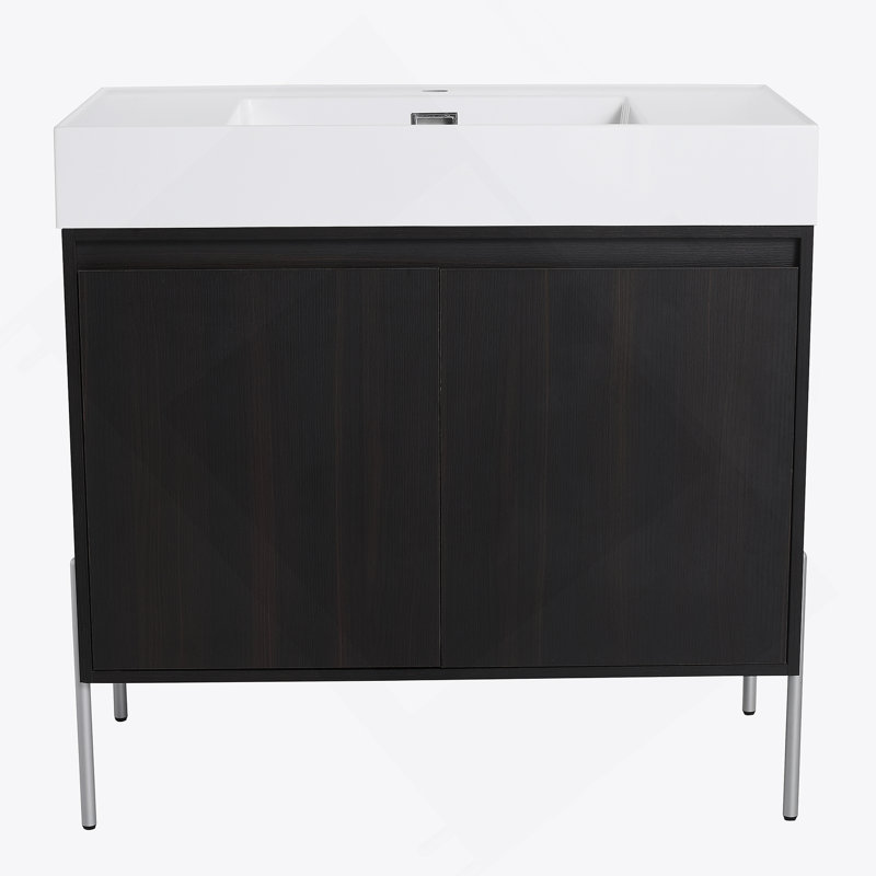 Meuble-lavabo sur pied 36 po avec lavabo en résine, armoire de rangement avec portes à fermeture douce (ensemble KD), 36"