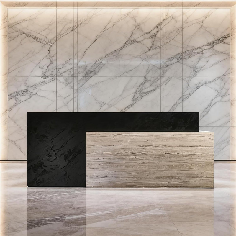 Comptoir de réception Natural Travertine Texture, réception contemporaine de luxe pour usage commercial