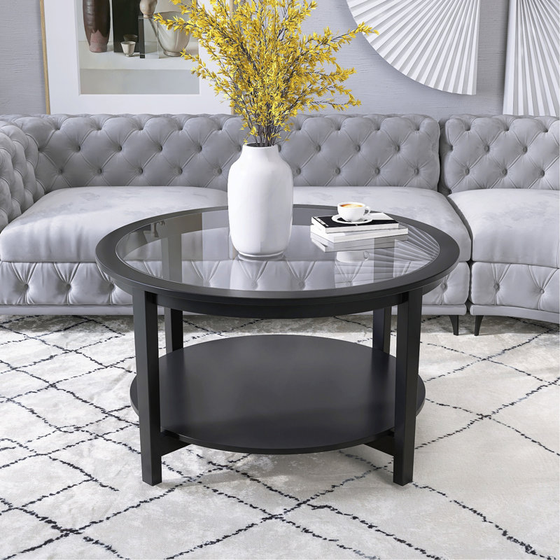 Table basse ronde avec plateau de rangement en bois massif