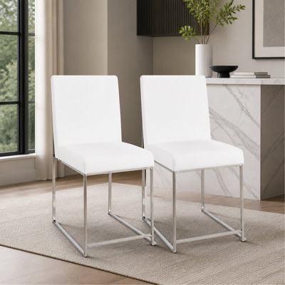 Chaise de salle à manger contemporaine à dossier haut en acier inoxydable et velours blanc - Paquet de 2