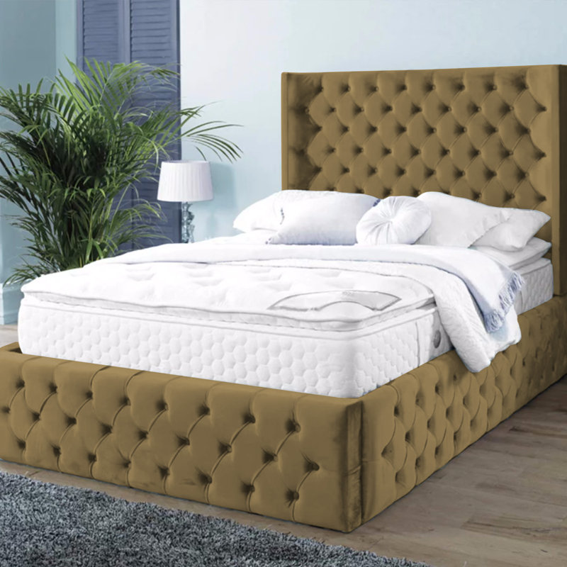 Buckingham Chesterfield Velvet Upholstered Bed Frame - Deep Button, Sprung Slats, Mink, Kingsize (5')