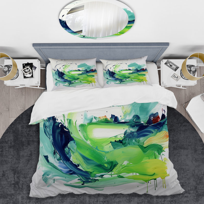 Ensemble de housse de couette White Abstract, Housse de couette simple + 1 taie décorative stan