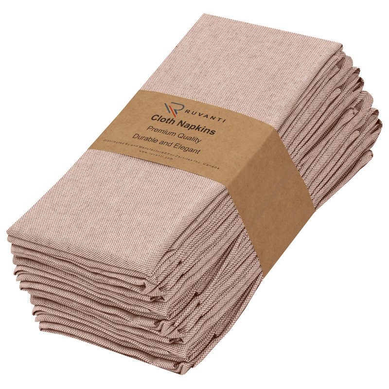 Poly Cotton Square Cloth Napkins Chambray Fabric, Dark Pink
