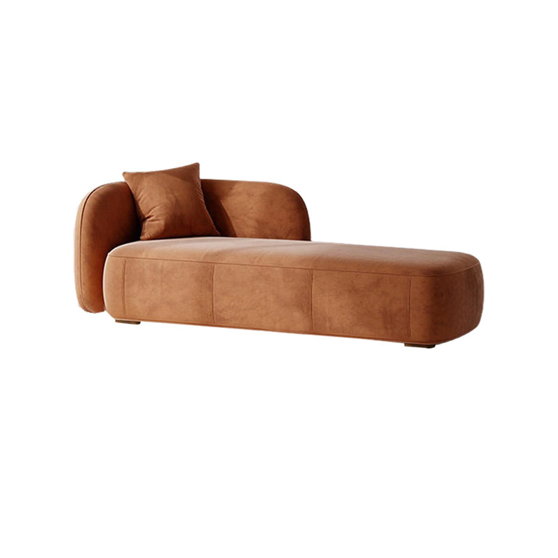 Chaise longue rembourrée en flanelle à haute élasticité, Orange, Accoudoir à gauche (vu de face)