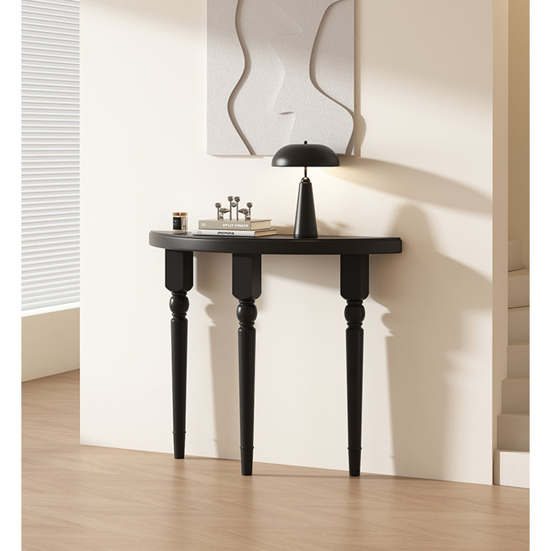 39.37" Black Half Moon Solid Wood Console Table, 31.5" H x 39.37" W x 9.84" D