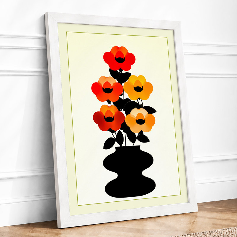 Warm Floral Vase Botanical 1 Piece Single Picture Frame Wall Art, A1 - 84.1 x 59.4 cm, White
