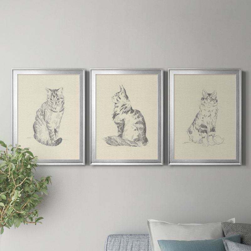 «House Cat I», reproduction encadrée de qualité supérieure - prête à être accrochée, H 36,5 po x l 79,5 po x P 1 po, Argent