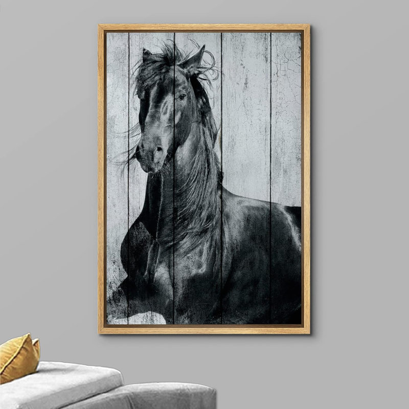 Chevaux qui courent, panneau rétro, effet de bois bicolore, chevaux de ferme, art numérique, ferme rustique, faune