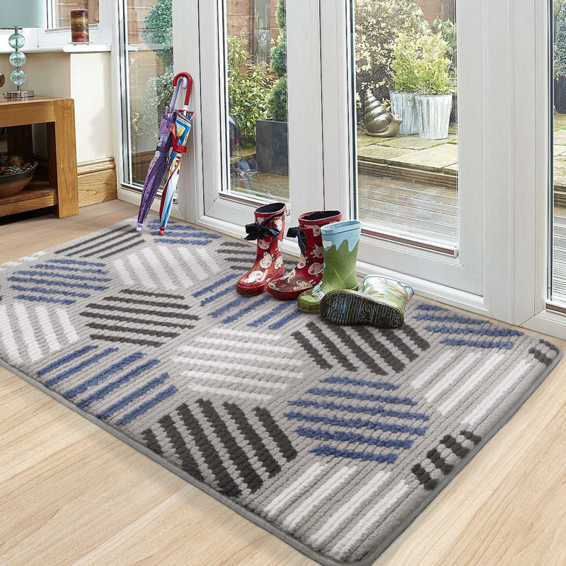 Paillasson Orys, Bleu / blanc / noir, L 20 po x L 32 po