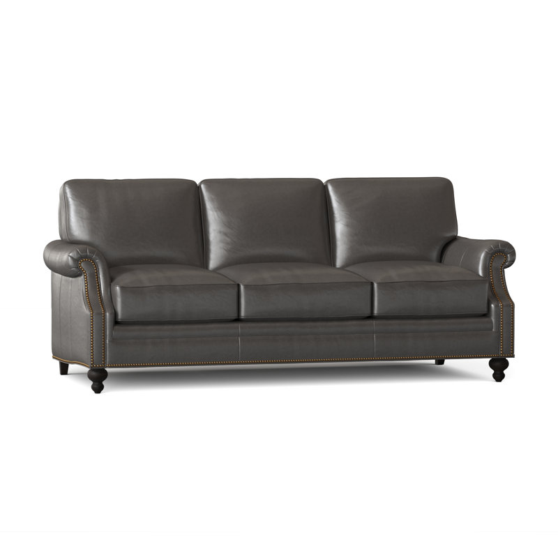 West Sofa, Aline Fumo Genuine Leather, Cobblestone, French Natural