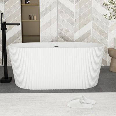 Acrylic Double Slipper Freestanding Soaking Bathtub With Overflow