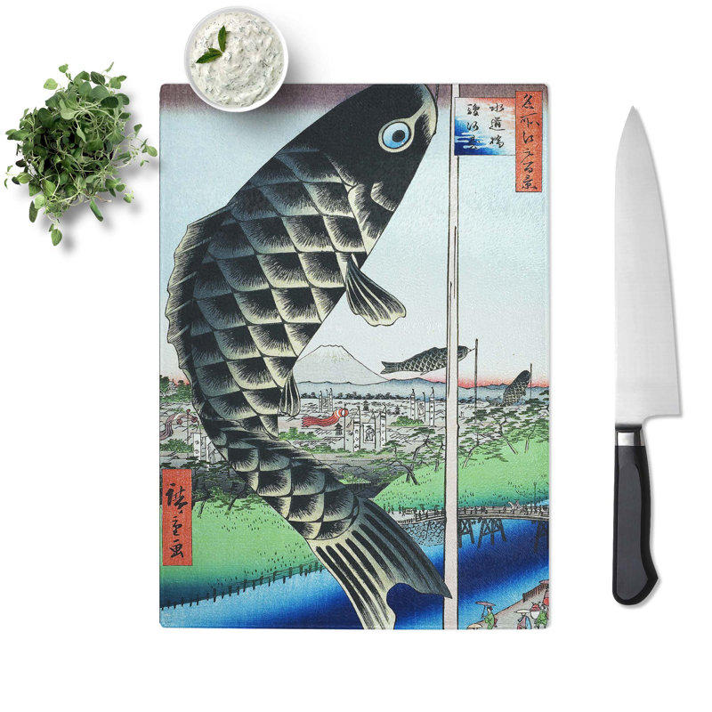 Tempered Glass Suido Bridge and Surugadai by Utagawa Hiroshige Chopping Board, 28.5cm W x 39cm L