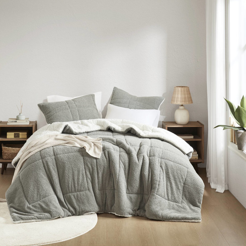 Édredon très grand, gris, simili et tissu, matériaux de literie gris élégants, rembourrage 100%