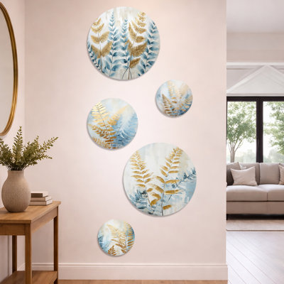 Ensemble de 5 décorations murales bleues et dorées Symphony III - Ferns