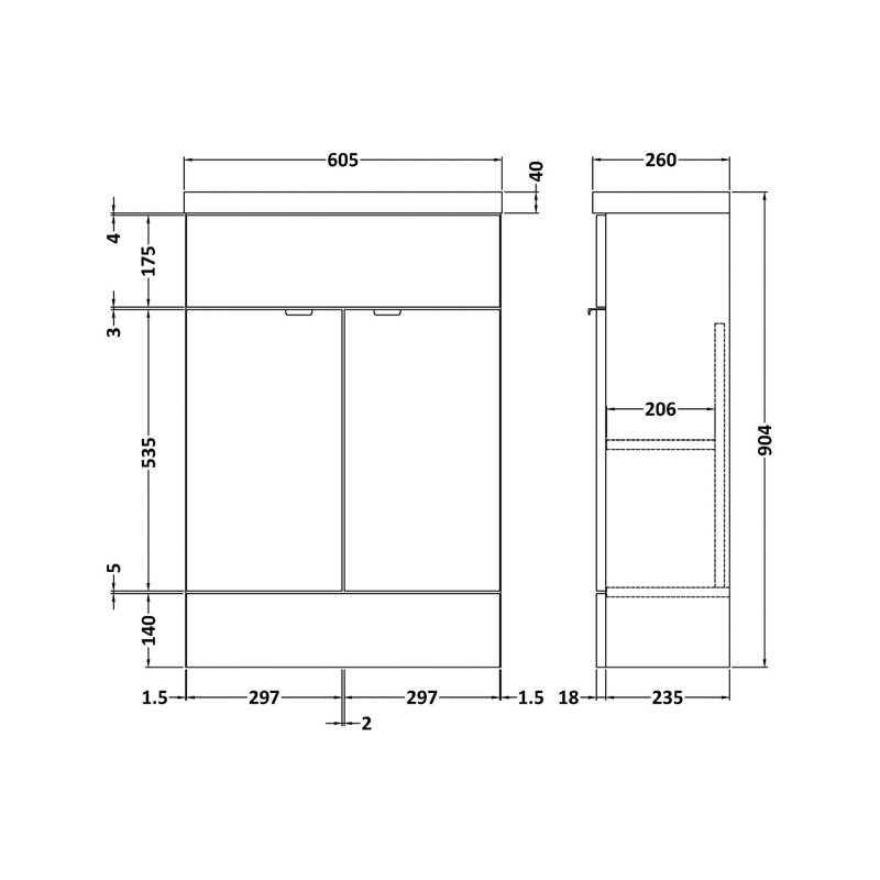 Fusion 605mm Single Bathroom Vanity with Integrated Polymarble Basin, Anthracite Woodgrain
