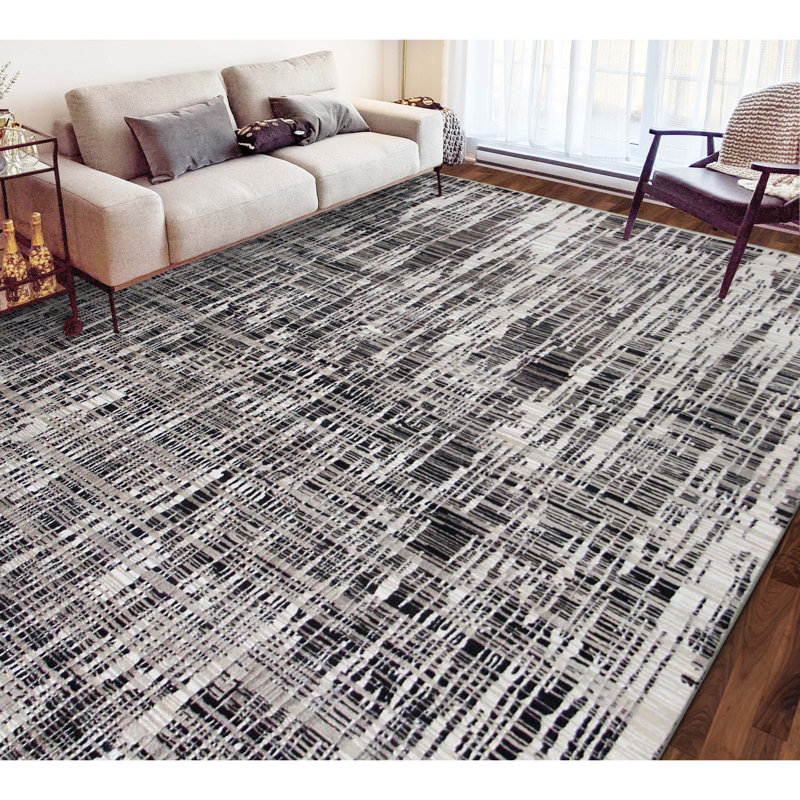 Tapis gris / noir noué à la main de haute qualité, Rectangle 2 pi x 3 pi