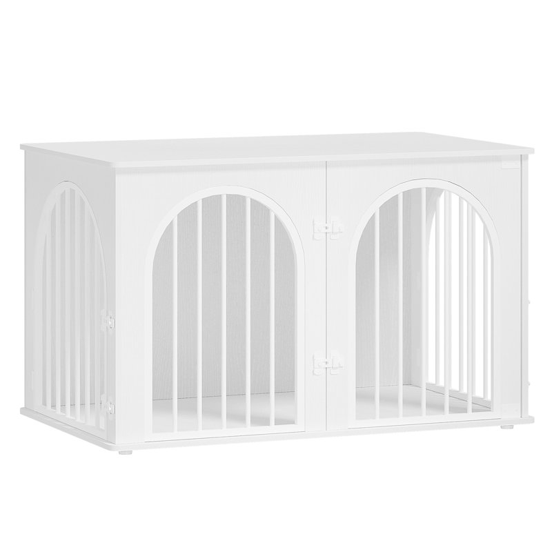 Dog Crate Furniture, 100 cm Wooden Dog Crate, Indoor Kennel for Small/Medium/Large Dogs, End Side Table Animal Crates, Anti-Chew, Anti-Escape, Arched Door Design