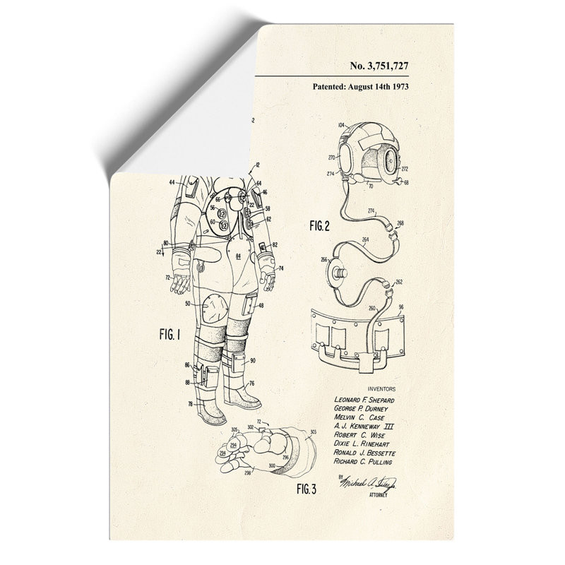 Space Suit Patent - Frameless Print, 59cm H x 42cm W x 0.1cm D