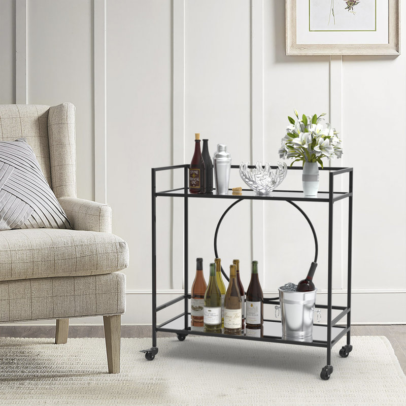 Mirror Rolling Bar Serving Cart, Black
