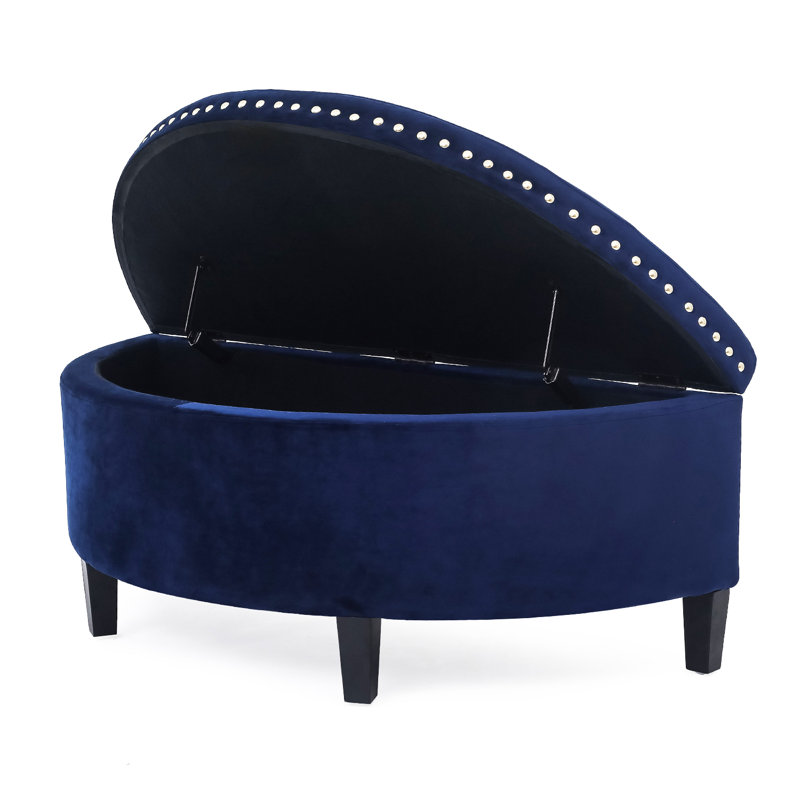 Banc de rangement rembourré Roxann, Velours bleu royal
