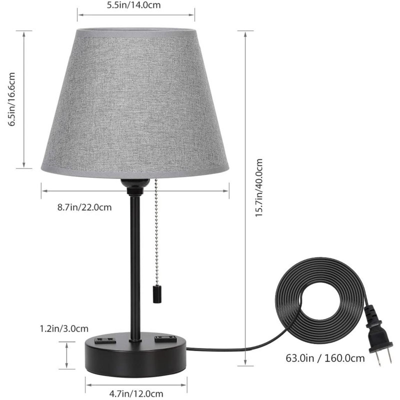 Deux lampes de table avec port de charge USB 2,1A avec prise (ensemble de 2)